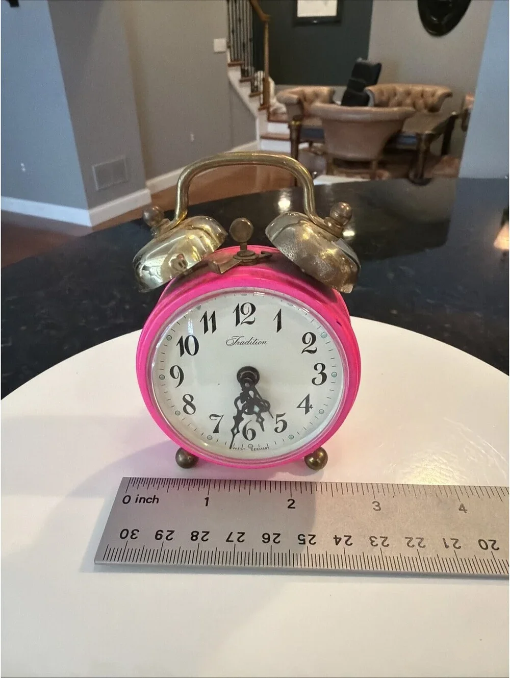 Vtg Tradition West Germany Pink Wind Up Alarm Clock Twin Brass Bells Works